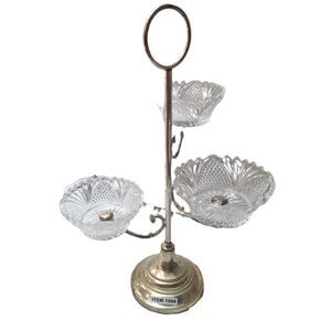 1908	 	3 tiers cut crystal bowls Vintage Server